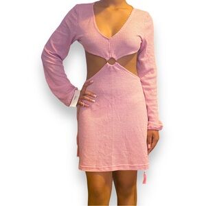 Ring Woven Cutout Bodycon Blush Pink Dress Women’s L Adjustable Straps
